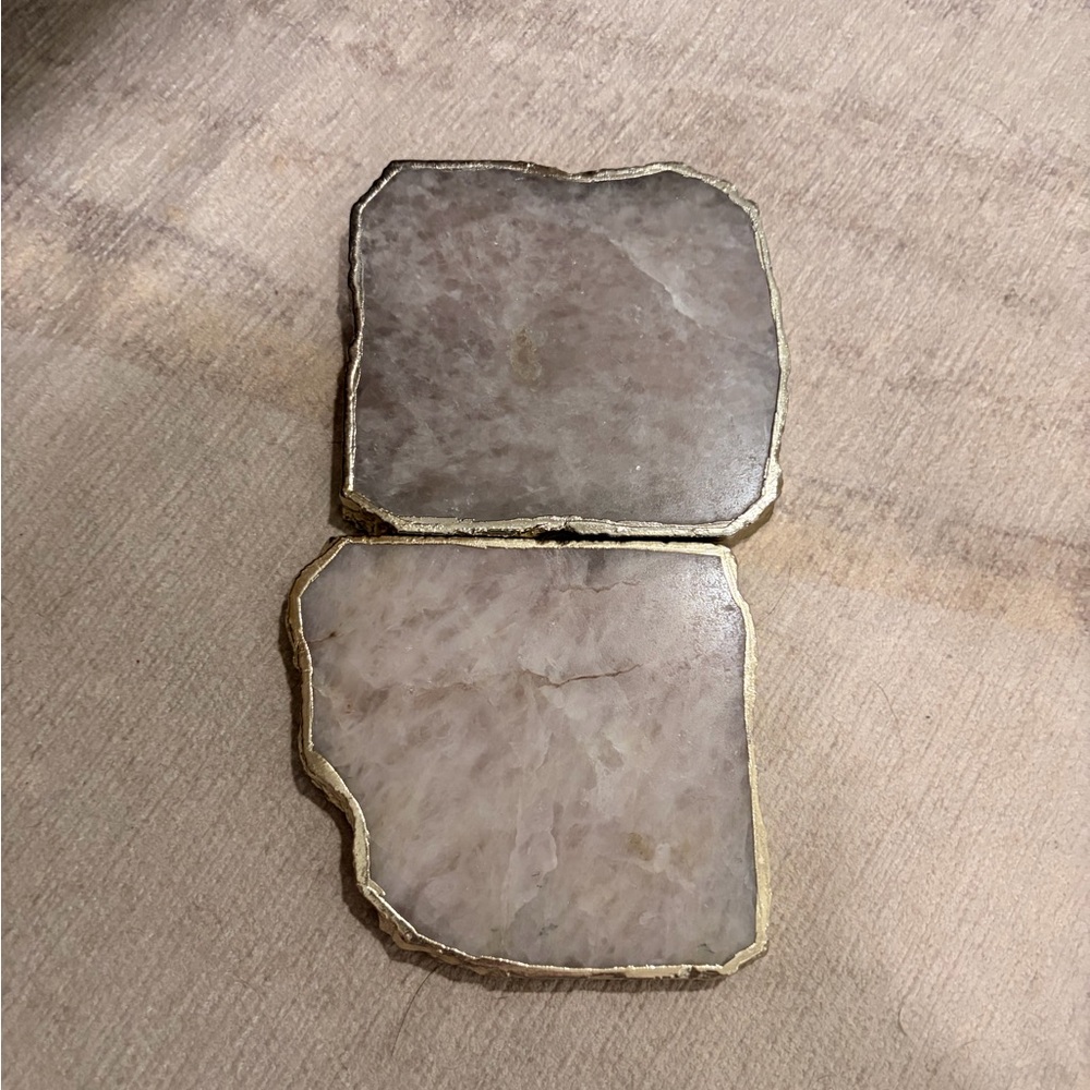 Anthropologie Rose Quartz Agate Wall Accents with Gold Trim
